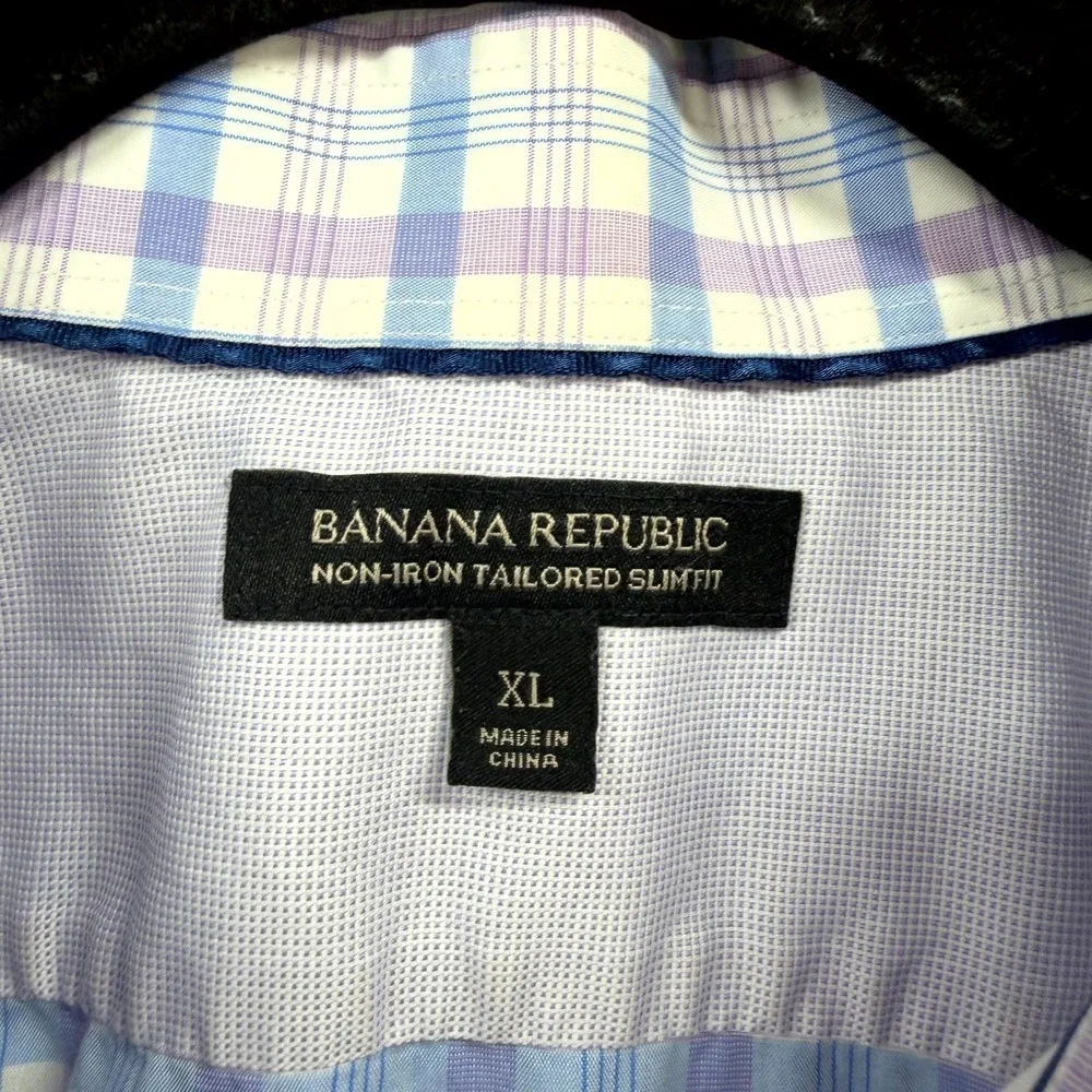 Banana Republic Shirt Mens XL Check Plaid Non-Iron Tailored Slim‎ Fit Button Up